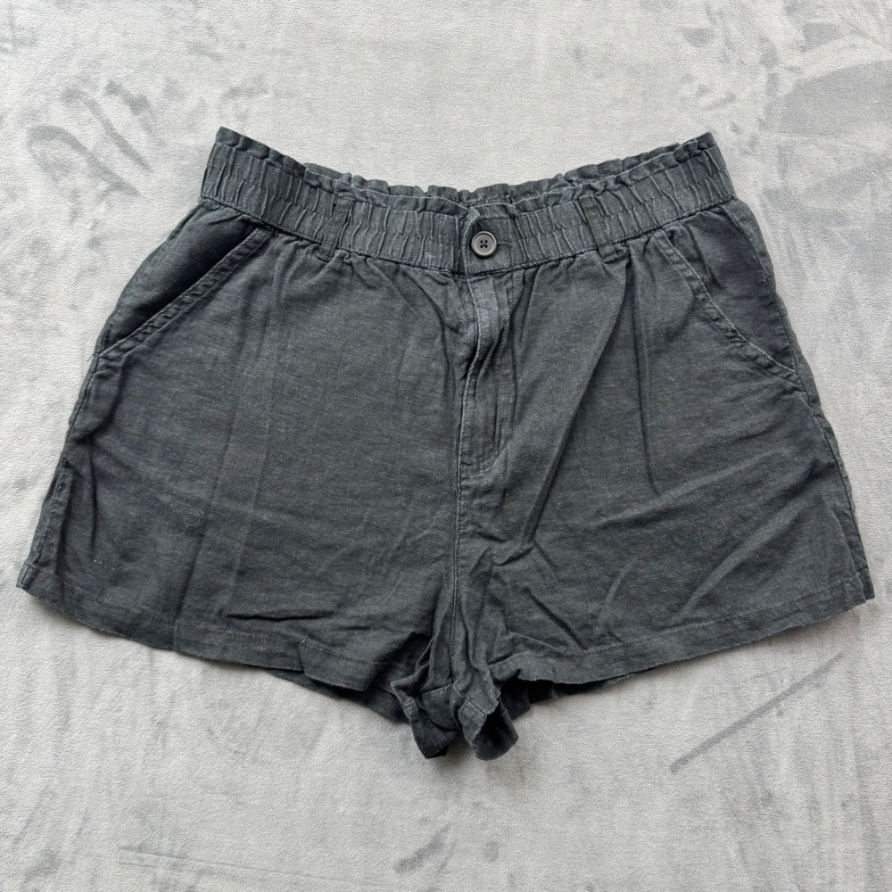 Aeropostale Soft Short Black Linen Blend Elastic Waist Paperbag Shorts XL
